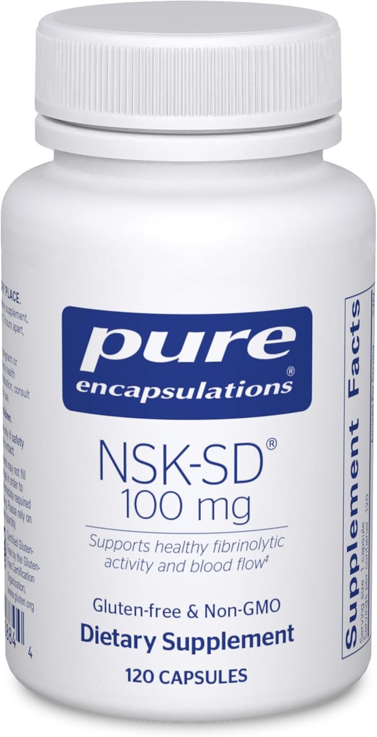 Pure Encapsulations NSK-SD 100 mg Nattokinase Capsules for Healthy Blood Circulation - Supports Fibrinolytic Activity - Gluten Free & Non-GMO - 120 Count