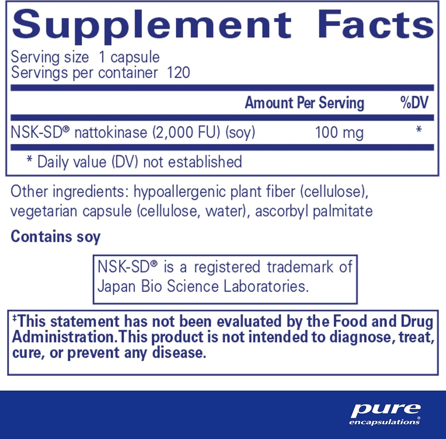 Pure Encapsulations NSK-SD 100 mg Nattokinase Capsules for Healthy Blood Circulation - Supports Fibrinolytic Activity - Gluten Free & Non-GMO - 120 Count