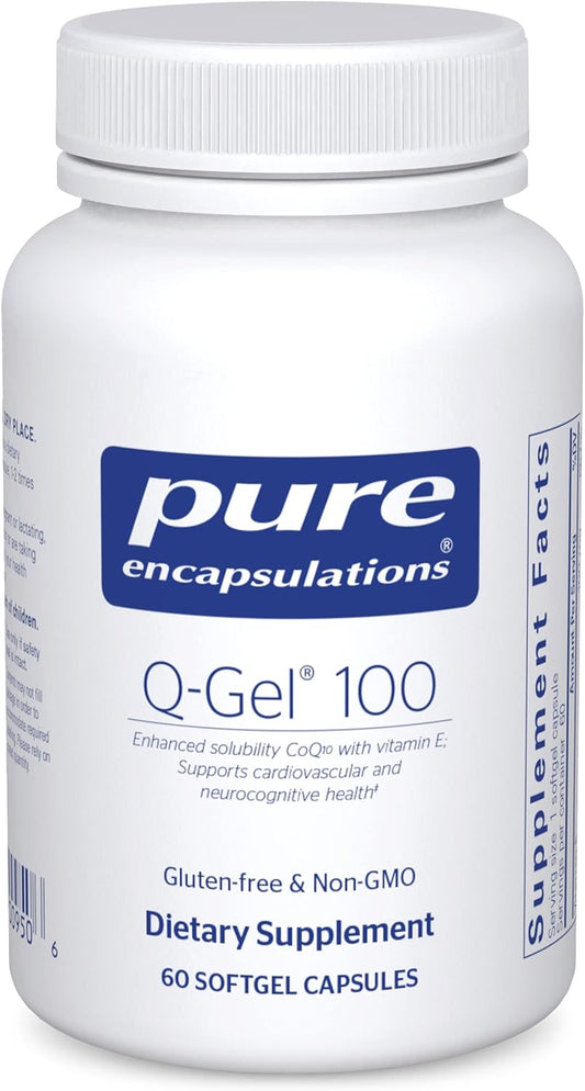 Pure Encapsulations Q-Gel 100: Hydrosoluble CoQ10 with Vitamin E for Enhanced Solubility - 60 Softgel Capsules