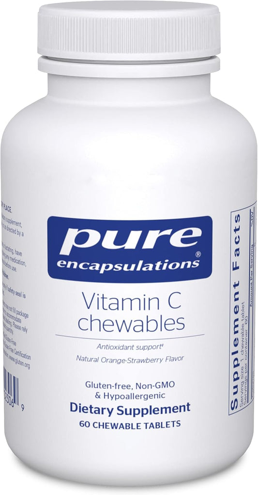 Pure Encapsulations Vitamin C Chewables - 60 Chewable Tablets for Immune & Antioxidant Support with Natural Orange-Strawberry Flavor
