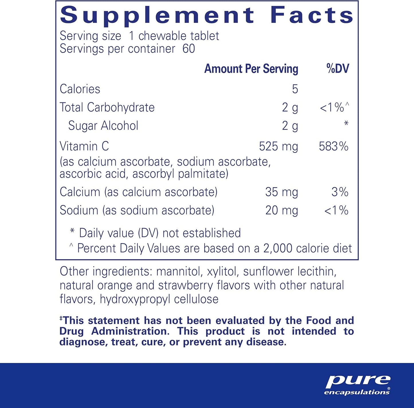 Pure Encapsulations Vitamin C Chewables - 60 Chewable Tablets for Immune & Antioxidant Support with Natural Orange-Strawberry Flavor