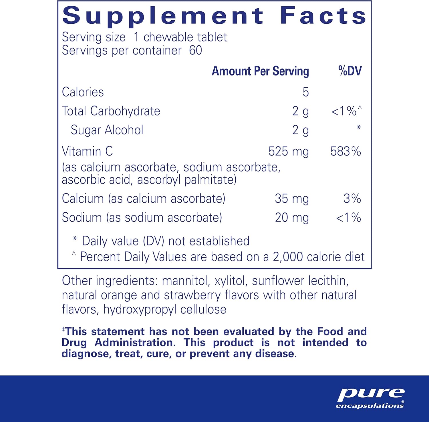 Pure Encapsulations Vitamin C Chewables - 60 Chewable Tablets for Immune & Antioxidant Support with Natural Orange-Strawberry Flavor