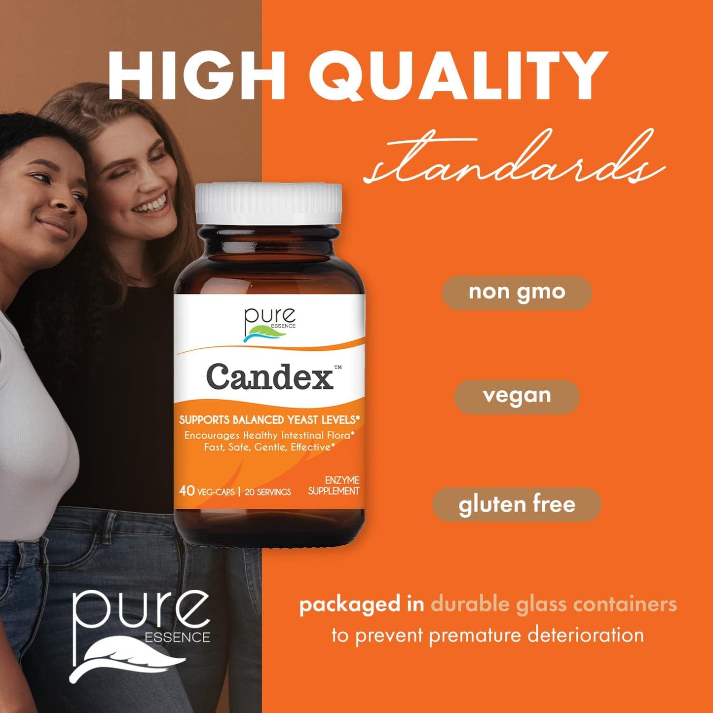 Pure Essence Labs Candex Supplement - Natural Yeast Overgrowth Support with Digestive Enzymes - Probiotic Aid for Men and Women - 40 Capsules