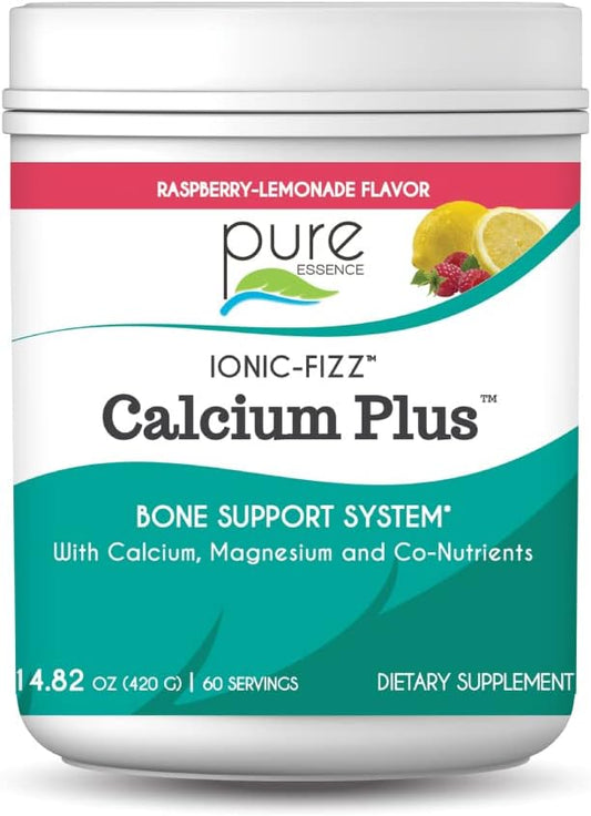 Pure Essence Labs Ionic Fizz Calcium Plus - Raspberry Lemonade - Strong Bones Formula with Vitamins A, B, C, D, & Potassium - 14.82 oz