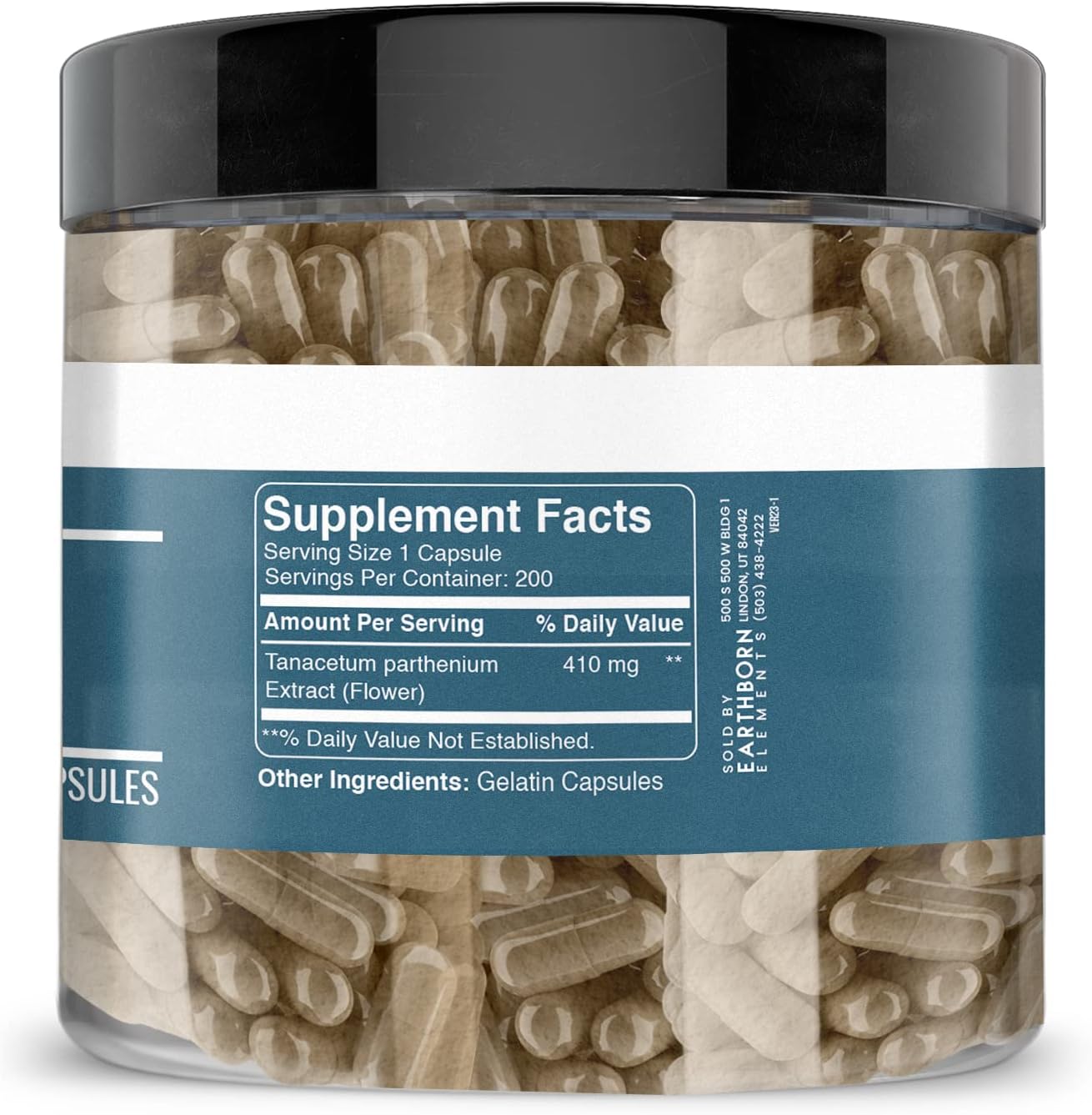 Pure Feverfew Extract Capsules - 200 Count, No Additives, Earthborn Elements