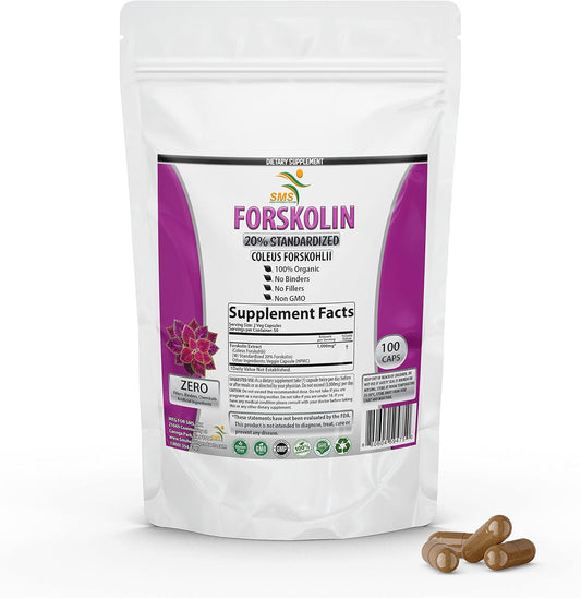 Pure Forskolin Extract Supplement with 20% Standardized Coleus Forskohlii - 1,000 mg Energy Booster for Women and Men - 100 Veggie Capsules