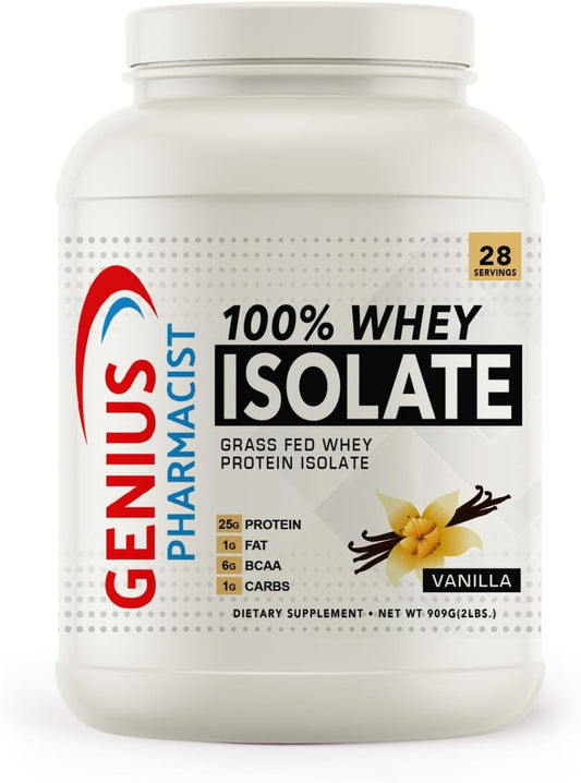 Pure Genius Pharmacist Vanilla Whey Isolate Protein Powder - 2lb (909g) - 28 Servings