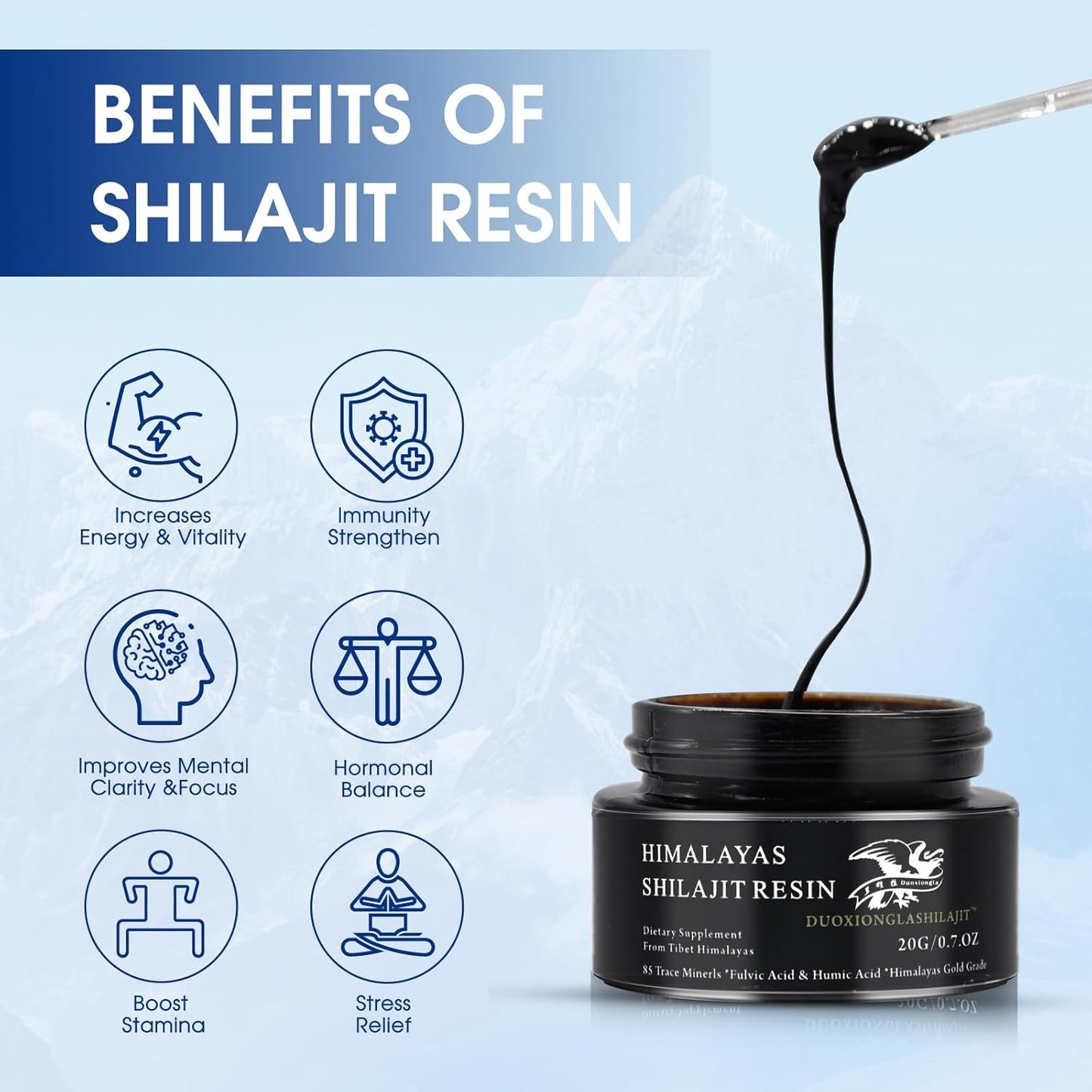Pure Golden Grade Himalayan Shilajit Resin - Natural Energy Boost for Men & Women - 20g, 100 Servings - Lab Tested