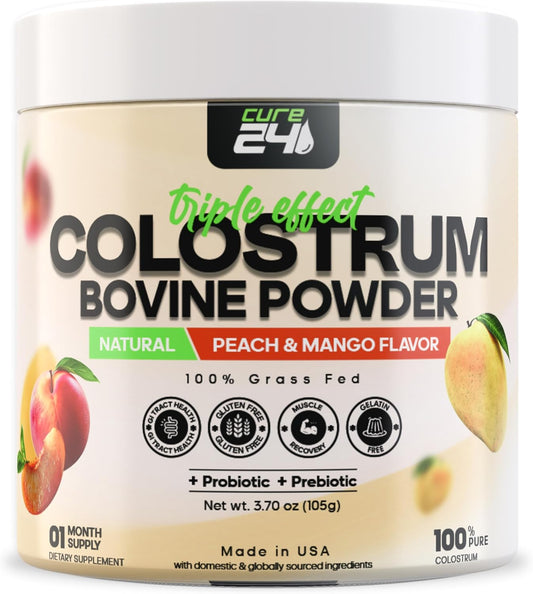 Pure Grass Fed Bovine Colostrum Powder Supplement with Probiotic & Prebiotic - Peach-Mango Flavor - High IgG - Made in USA - BoostGo Australia