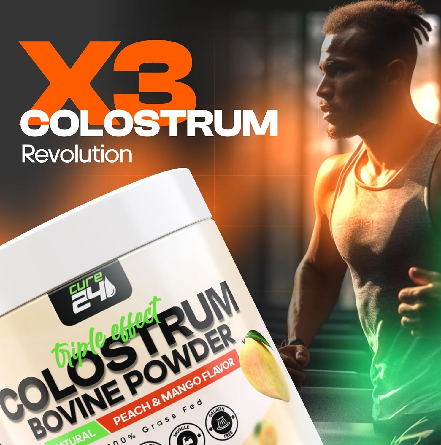 Pure Grass Fed Bovine Colostrum Powder Supplement with Probiotic & Prebiotic - Peach-Mango Flavor - High IgG - Made in USA - BoostGo Australia