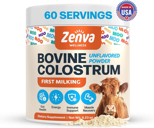 Pure Grass-Fed Bovine Colostrum Supplement for Immune Support - 100% Organic, Unflavored Powder - 60 Servings