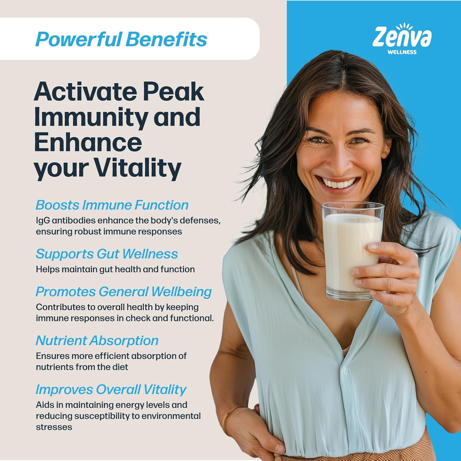 Pure Grass-Fed Bovine Colostrum Supplement for Immune Support - 100% Organic, Unflavored Powder - 60 Servings