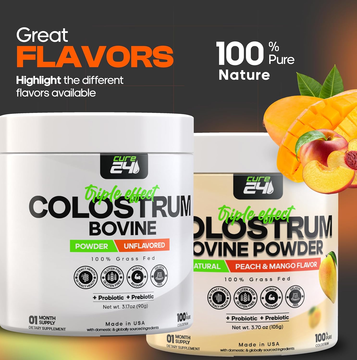 Pure Grass Fed Bovine Colostrum X3 Supplement Powder with Probiotic & Prebiotic - High IgG, Natural Strawberry Flavor - Made in USA - BoostGo Australia
