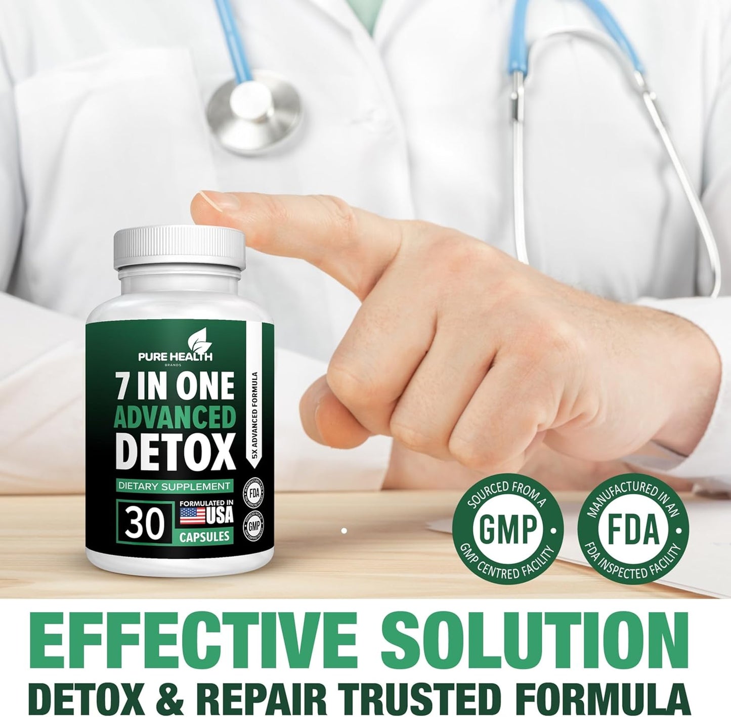 Pure Health Brands 7-in-1 Advanced Formula - Full Body Cleanse & Liver Repair - Natural Detox Support (30 Capsules)