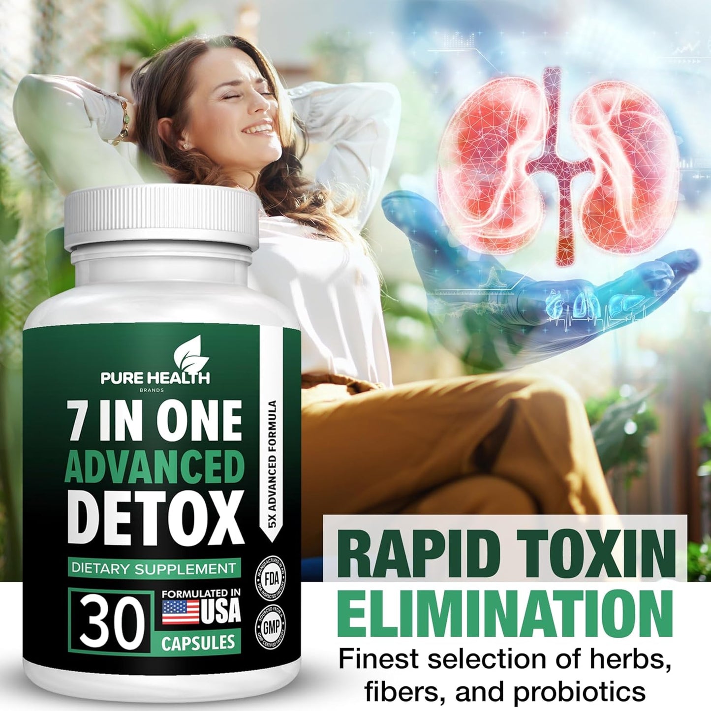Pure Health Brands 7-in-1 Advanced Formula - Full Body Cleanse & Liver Repair - Natural Detox Support (30 Capsules)
