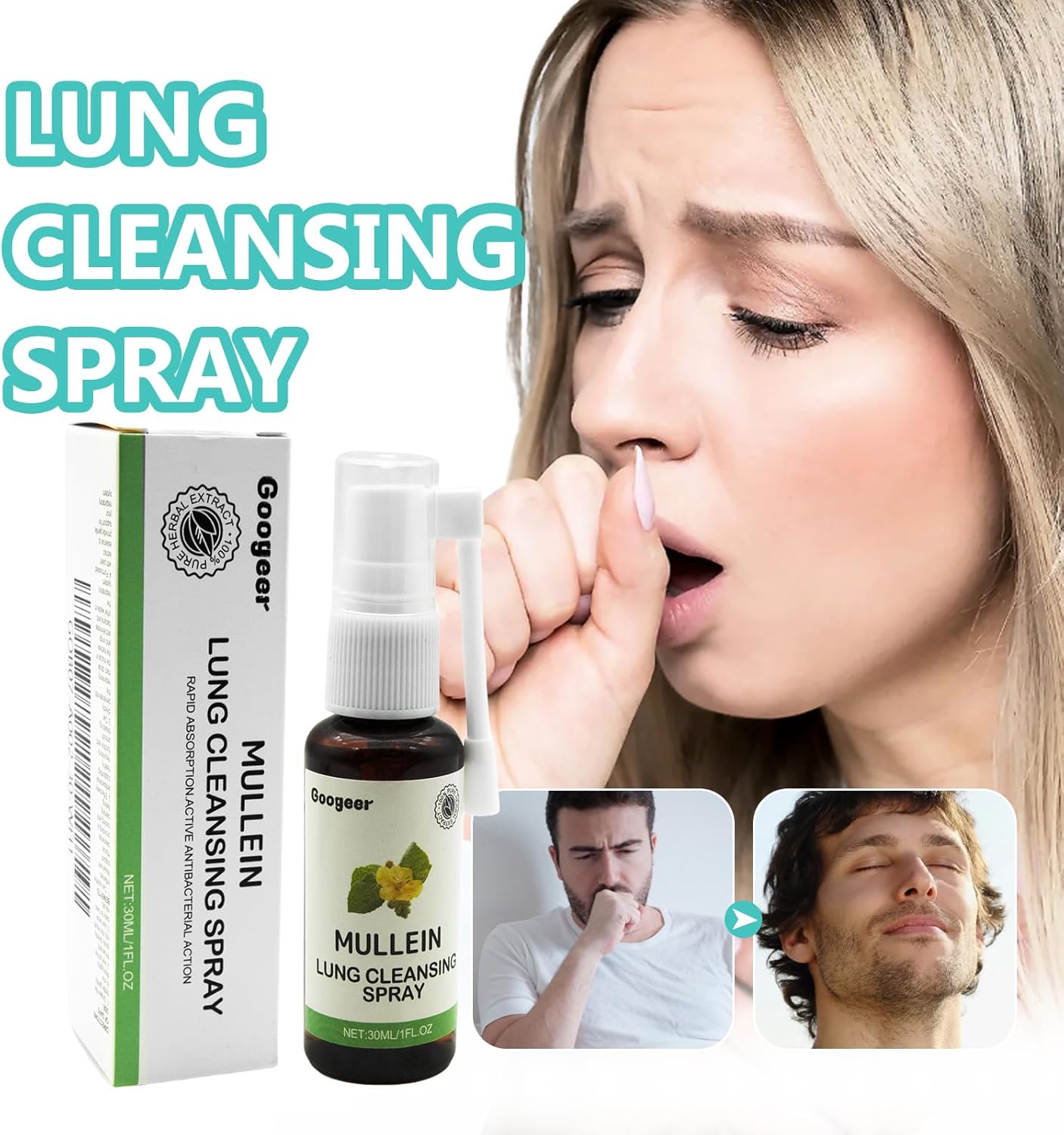 Pure Herbal Mullein Lung Cleansing Spray with Mullein Leaf Extract - 1 Pack