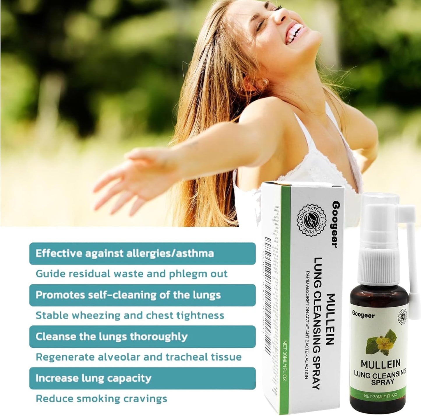 Pure Herbal Mullein Lung Cleansing Spray with Mullein Leaf Extract - 1 Pack