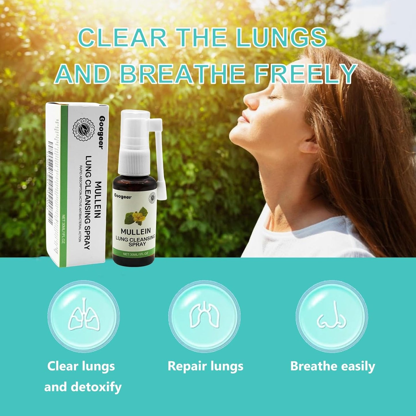 Pure Herbal Mullein Lung Cleansing Spray with Mullein Leaf Extract - 1 Pack