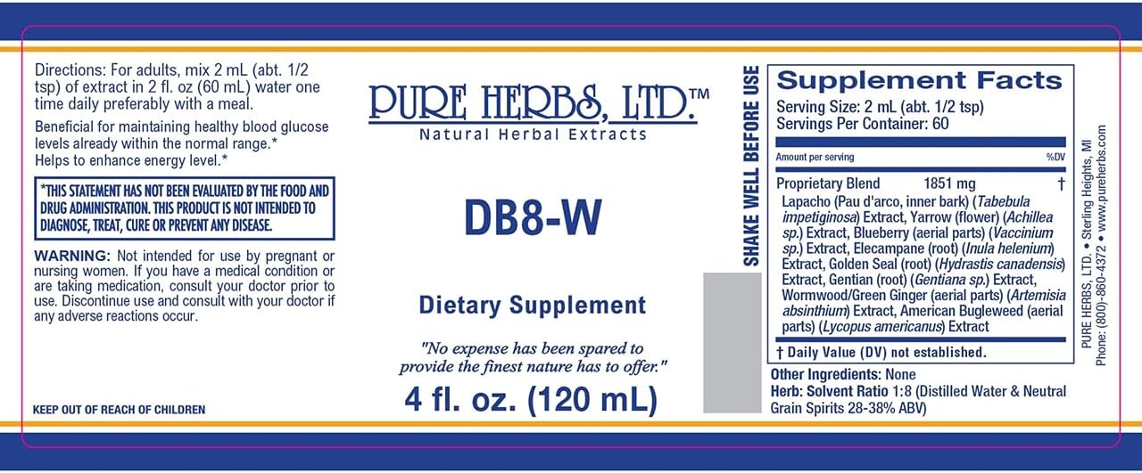Pure Herbs, Ltd. DB8-W Herbal Extract (4 oz.) - Premium Natural Supplement