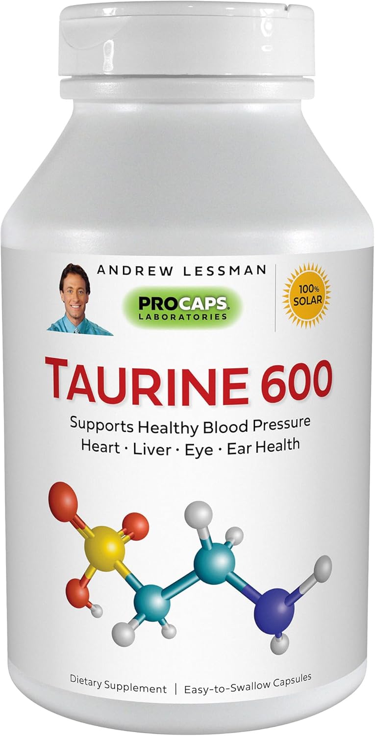 Pure High Potency Taurine 600 Capsules - Supports Heart, Liver, Eye & Ear Health - No Additives - Andrew Lessman