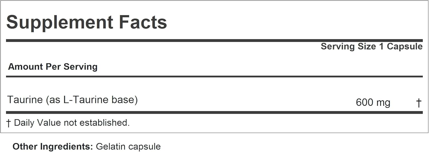 Pure High Potency Taurine 600 Capsules - Supports Heart, Liver, Eye & Ear Health - No Additives - Andrew Lessman