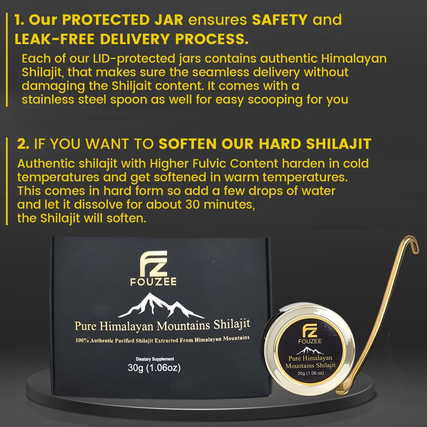 Pure Himalayan Mountains Shilajit with 77% Fulvic Acid - Authentic Hard Consistency, Natural Source of Trace Minerals - 30g with Stainless Steel Spoon