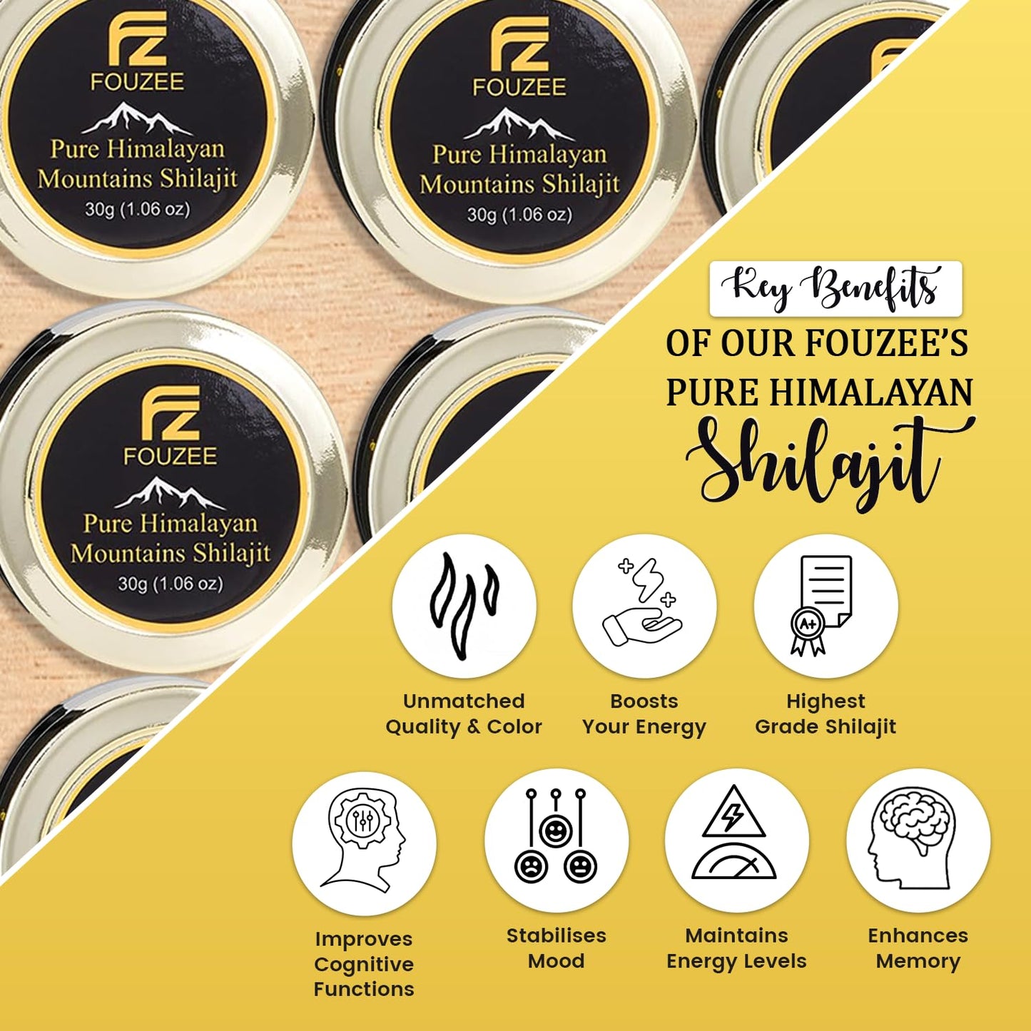 Pure Himalayan Mountains Shilajit with 77% Fulvic Acid - Authentic Hard Consistency, Natural Source of Trace Minerals - 30g with Stainless Steel Spoon