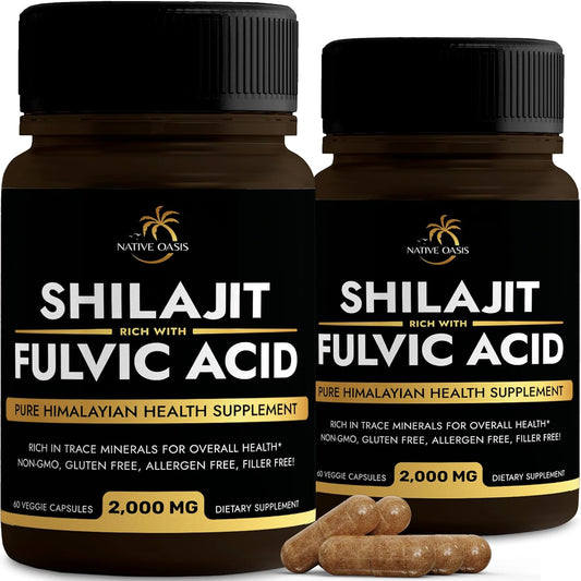 Pure Himalayan Organic Shilajit Capsules - 2 Bottles (120 Count) | 2,000 mg Natural Shilajit Supplement for Men & Women | Fulvic Acid & Trace Minerals Included - BoostGo Australia
