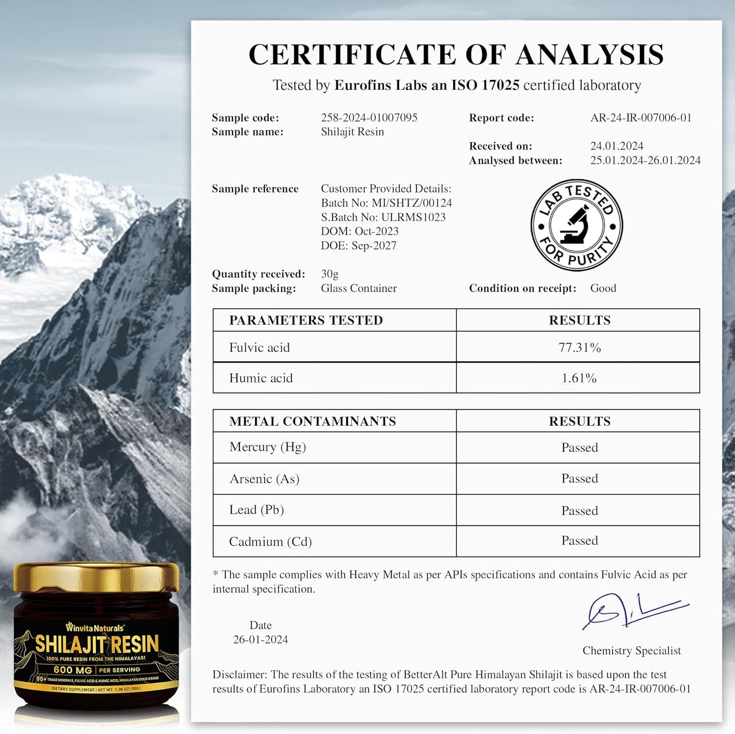 Pure Himalayan Organic Shilajit Resin - 600mg Gold Grade Supplement for Energy Boost & Immune Support, 85+ Trace Minerals, Fulvic Acid - 30g