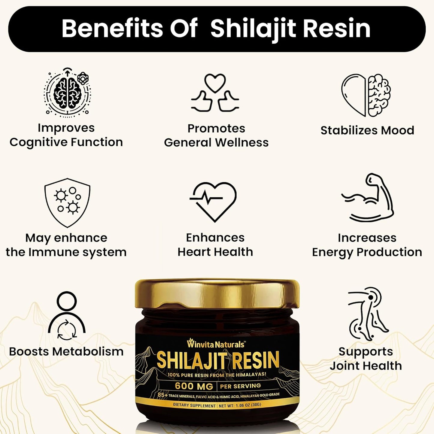 Pure Himalayan Organic Shilajit Resin - 600mg Gold Grade Supplement for Energy Boost & Immune Support, 85+ Trace Minerals, Fulvic Acid - 30g