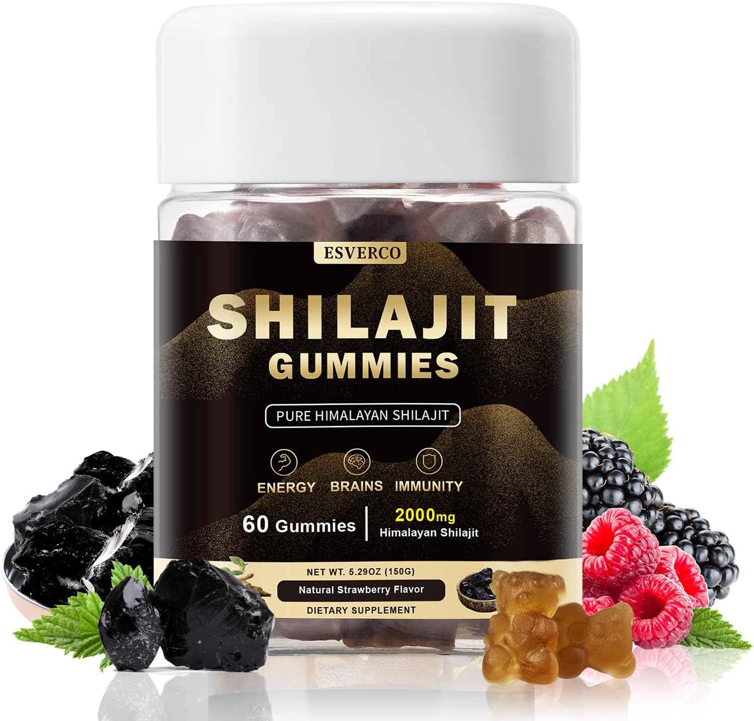 Pure Himalayan Shilajit Gummies - Lab Tested Trace Minerals Supplement for Men & Women - Non-GMO, Natural Flavor - 60 Count