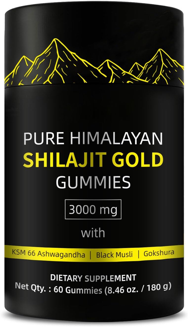 Pure Himalayan Shilajit Gummies Gold Grade with 85+ Trace Minerals, Ashwagandha, Gokshura - Energy Boost and Immune Support for Men and Women - 60 Gummies