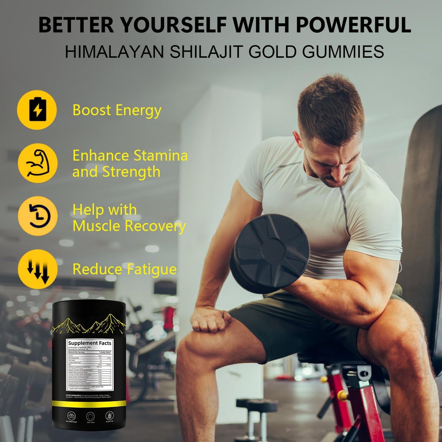 Pure Himalayan Shilajit Gummies Gold Grade with 85+ Trace Minerals, Ashwagandha, Gokshura - Energy Boost and Immune Support for Men and Women - 60 Gummies