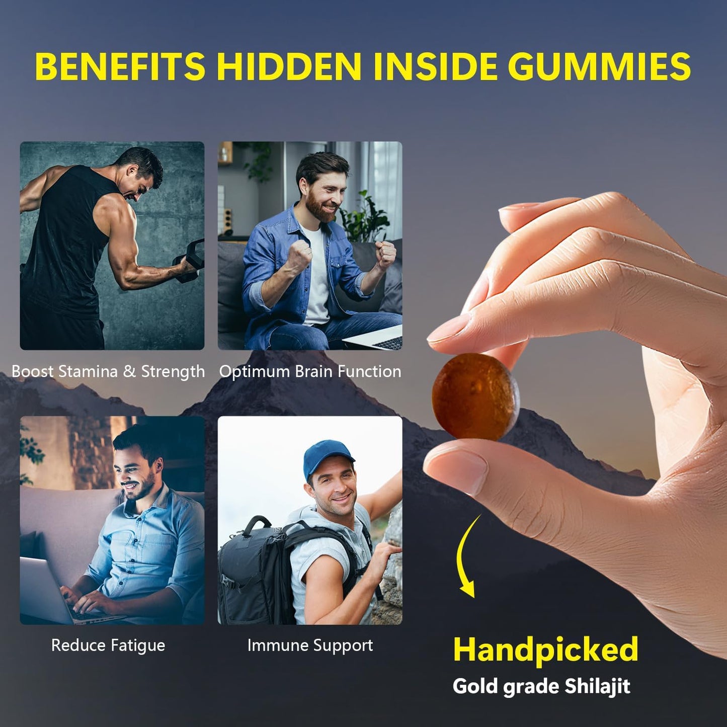 Pure Himalayan Shilajit Gummies Gold Grade with 85+ Trace Minerals, Ashwagandha, Gokshura - Energy Boost and Immune Support for Men and Women - 60 Gummies