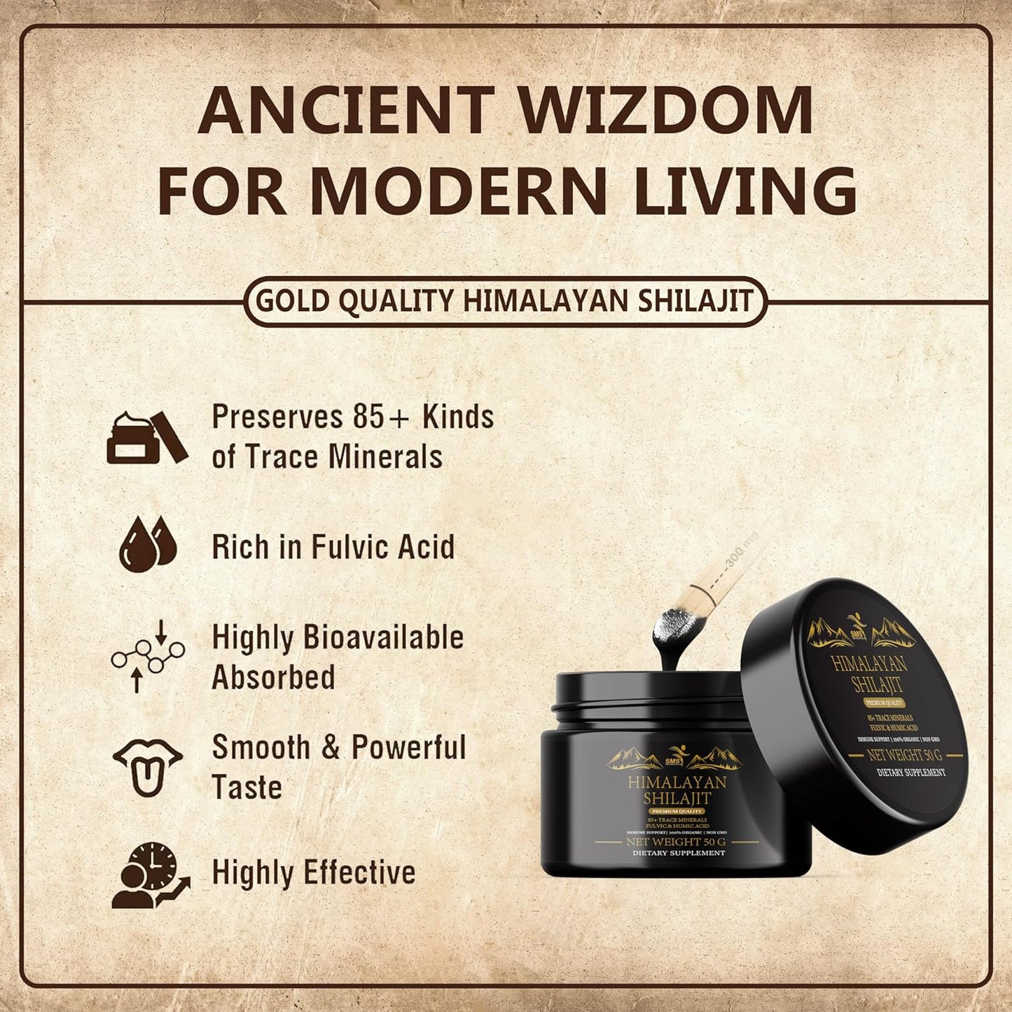 Pure Himalayan Shilajit Resin - Gold Grade 100% Pure Shilajit with Fulvic Acid & 85+ Trace Minerals for Energy & Immune Support