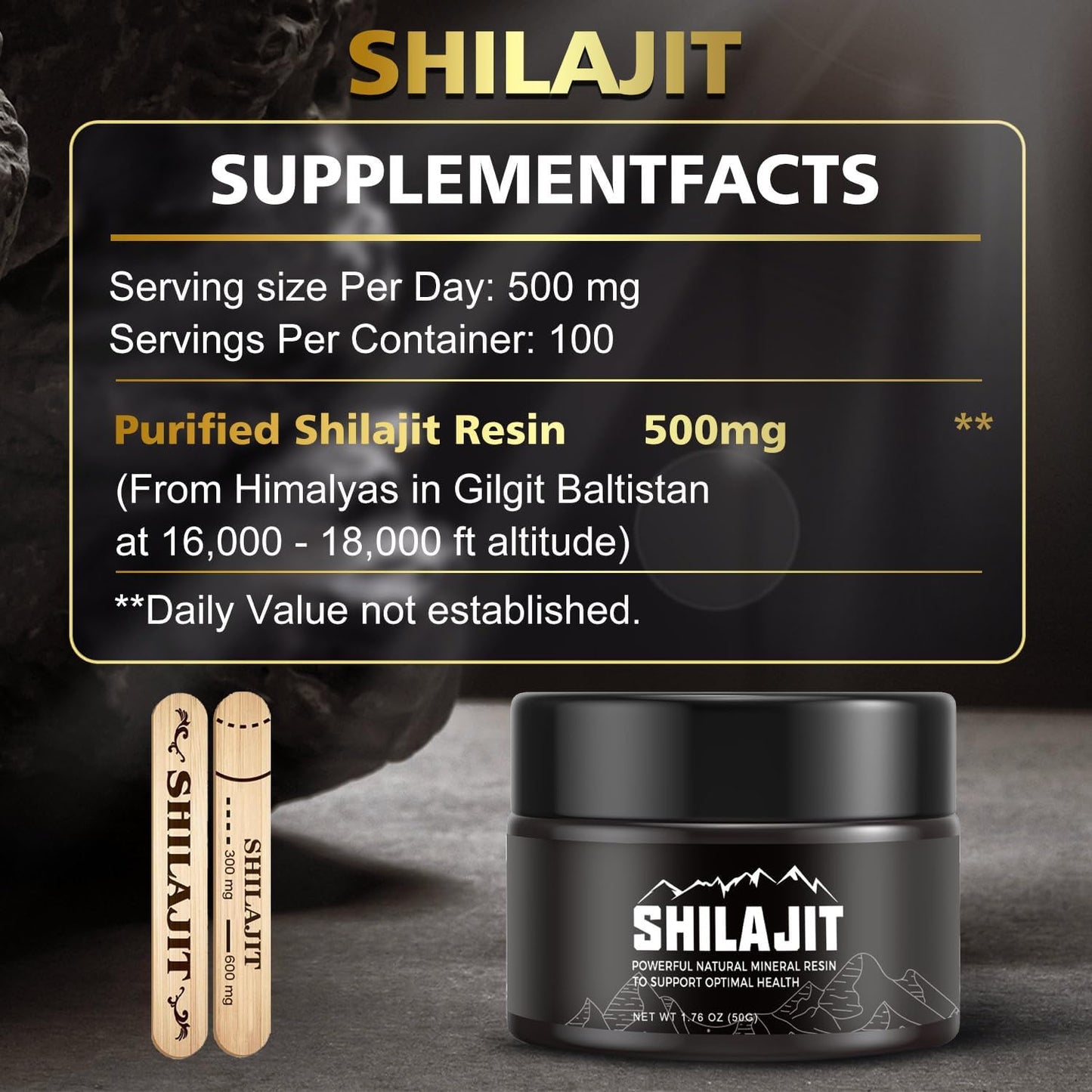Pure Himalayan Shilajit Resin for Kids' Energy & Strength - 100% Supplement, 600mg, 50g