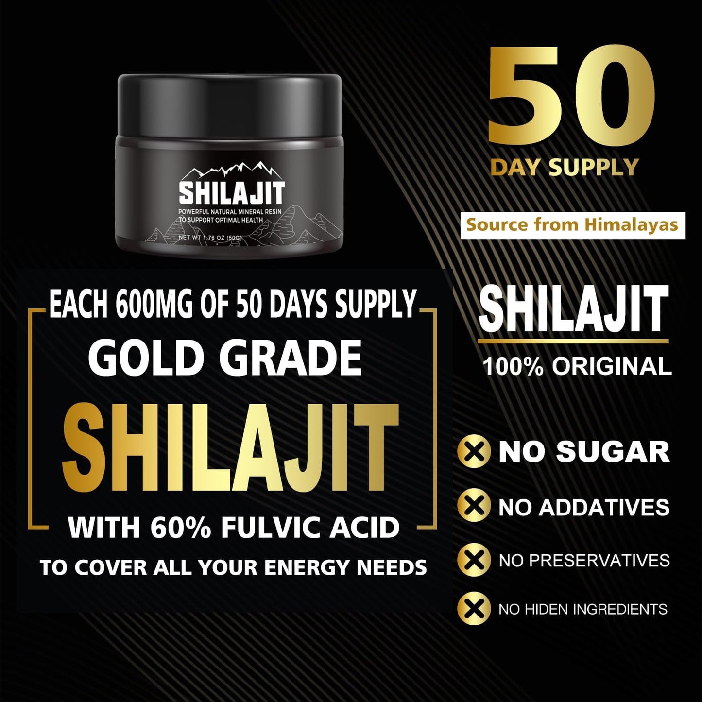 Pure Himalayan Shilajit Resin for Kids' Energy & Strength - 100% Supplement, 600mg, 50g