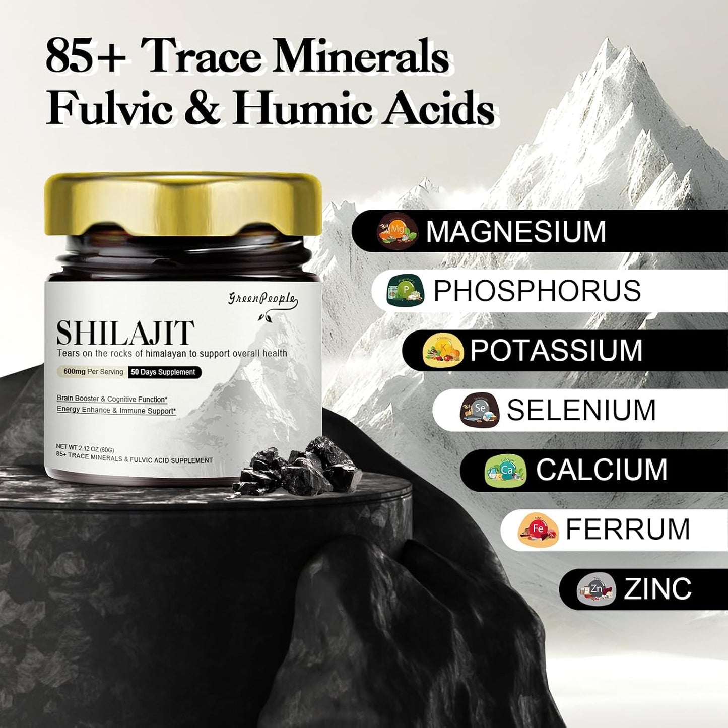 Pure Himalayan Shilajit Resin with 89 Trace Minerals & Fulvic Acid - Gold Grade Energy & Immunity Supplement for Men & Women - 100 Servings/60g
