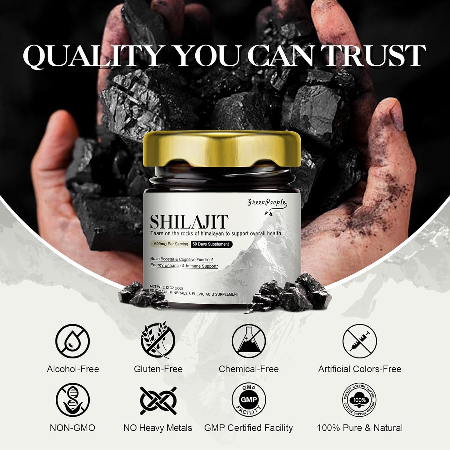 Pure Himalayan Shilajit Resin with 89 Trace Minerals & Fulvic Acid - Gold Grade Energy & Immunity Supplement for Men & Women - 100 Servings/60g