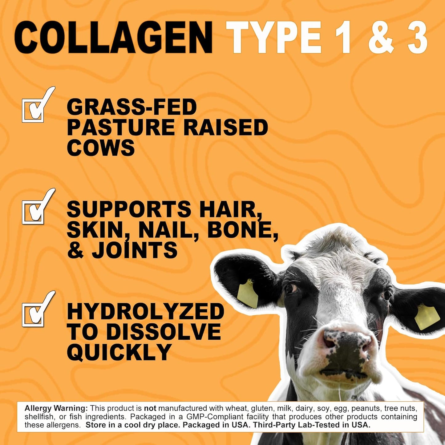 Pure Hydrolyzed Grass-Fed Collagen Peptides Powder, 1.25lbs - Type I & III, Dissolves Quickly - Unflavored 20oz