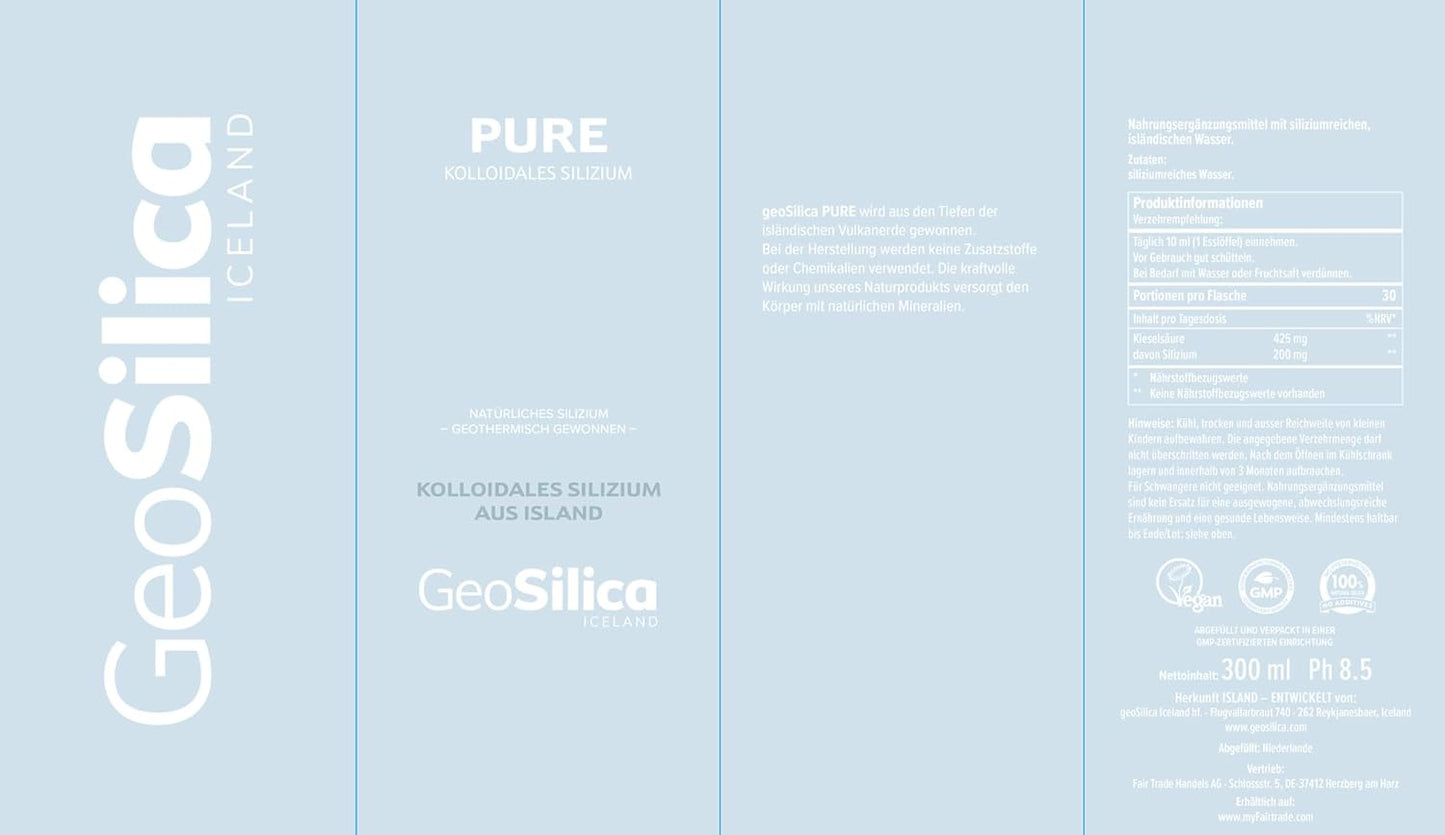 Pure Icelandic Geothermal Silica Mineral Supplement - GeoSilica | No Additives, Preservatives | pH 8.5