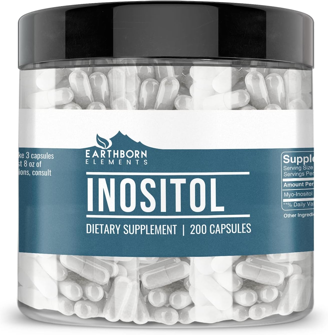 Pure Inositol 200 Capsules by Earthborn Elements - No Additives, Undiluted Formula