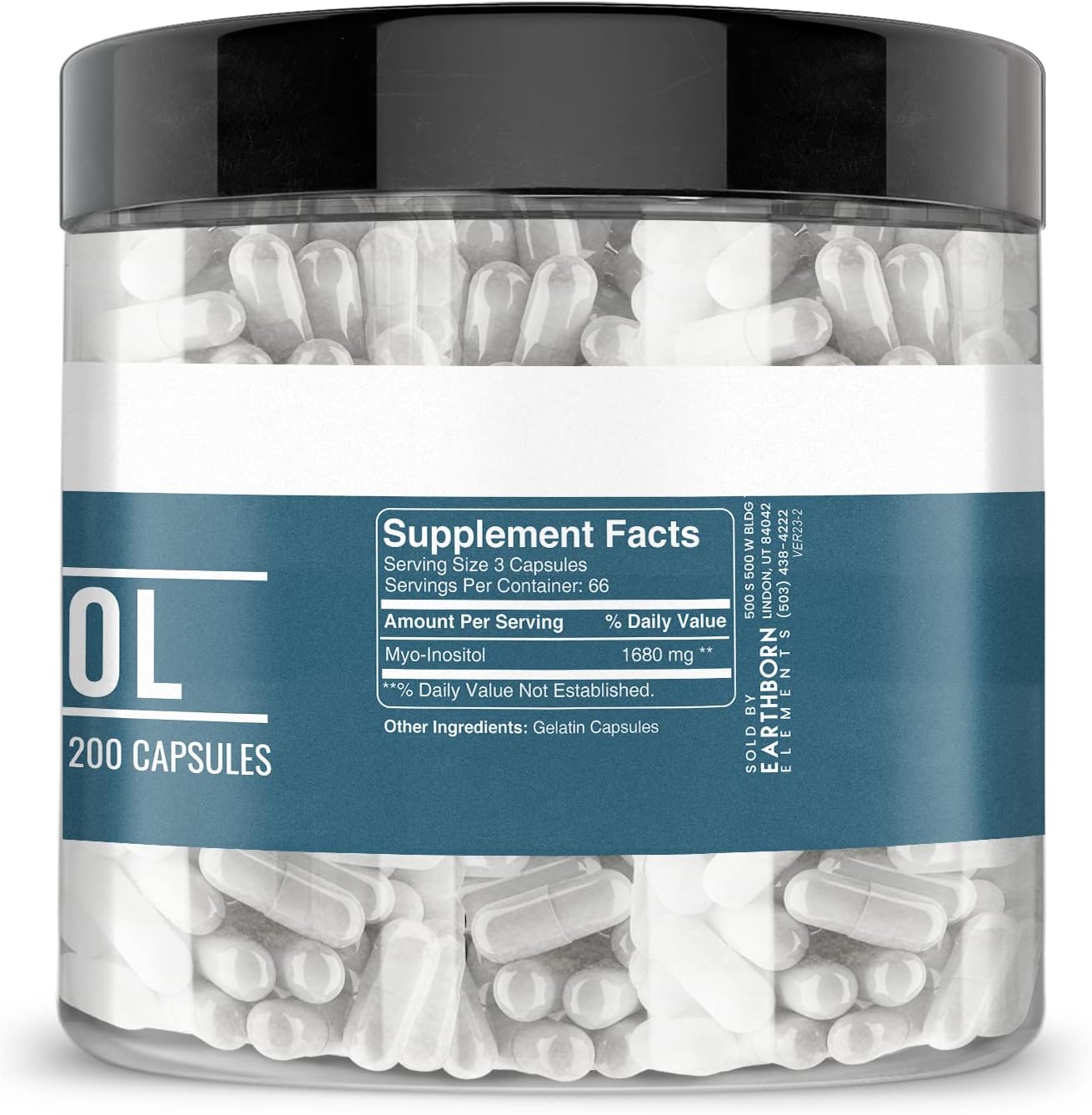 Pure Inositol 200 Capsules by Earthborn Elements - No Additives, Undiluted Formula