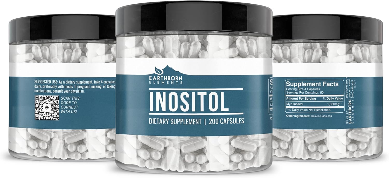 Pure Inositol 200 Capsules by Earthborn Elements - No Additives, Undiluted Formula