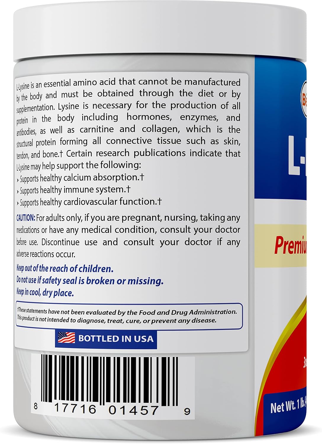 Pure Lysine Powder - Best Naturals, 3 Pounds Total - 100% Natural and Pure