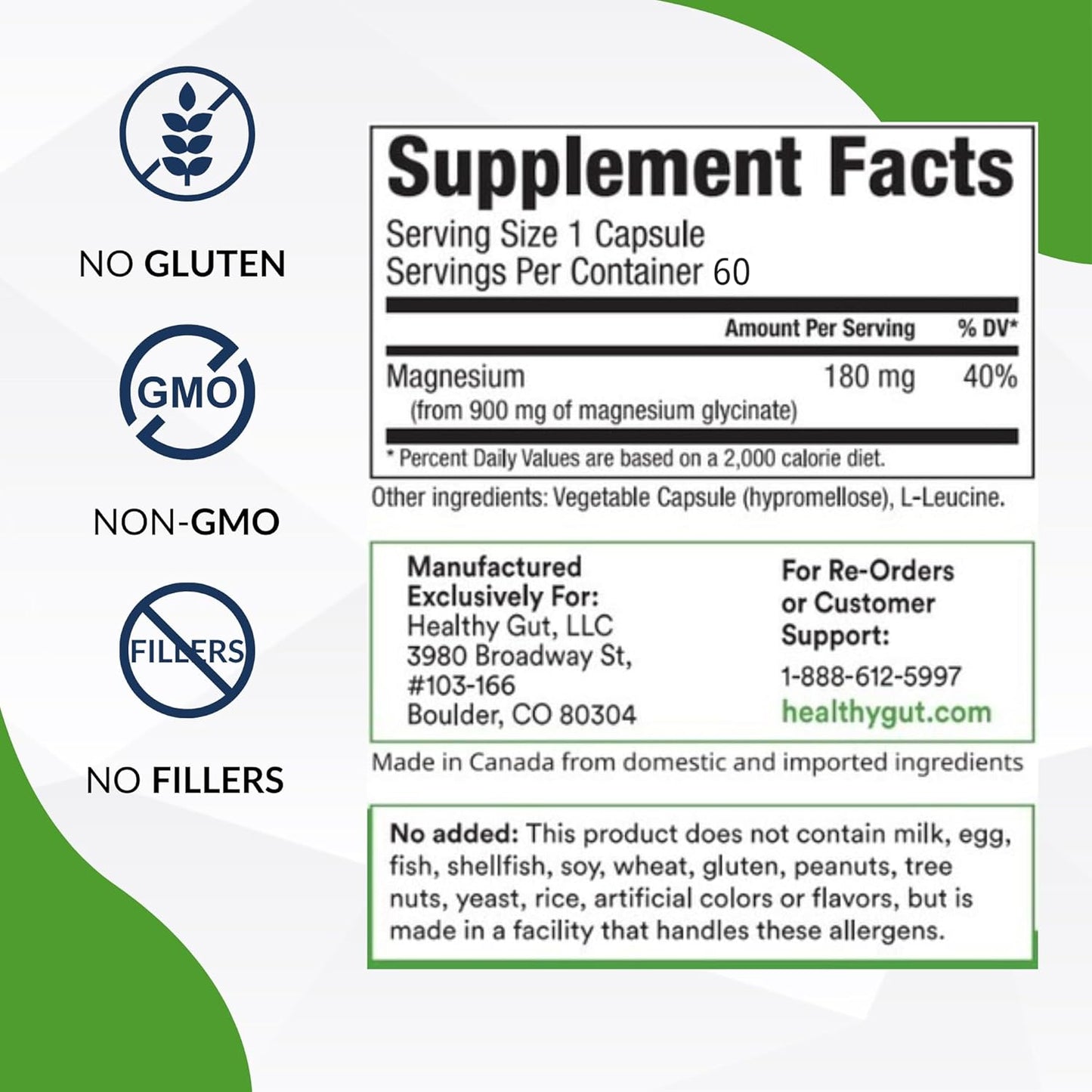 Pure Magnesium Glycinate Supplement | 180mg, 60 Servings | Gut Health Support - BoostGo Australia