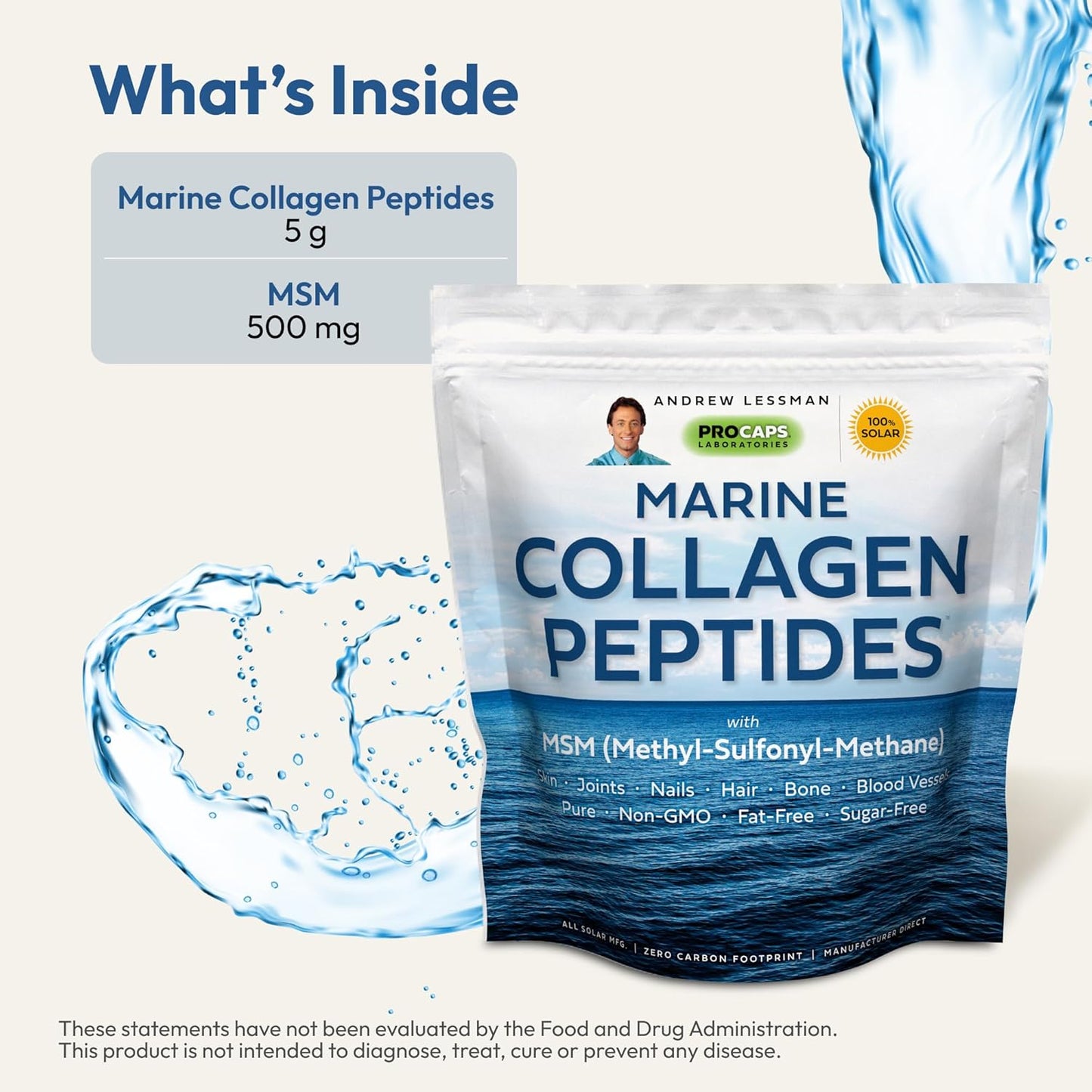 Pure Marine Collagen Peptides Powder with MSM - 120 Servings for Radiant Skin & Joint Comfort - Super Soluble, Non-GMO, No Additives.