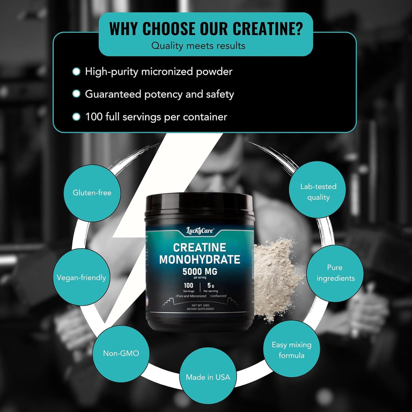 Pure Micronized Creatine Monohydrate Powder - 5000mg for Workout Support - Vegan & Gluten-Free - 100 Servings