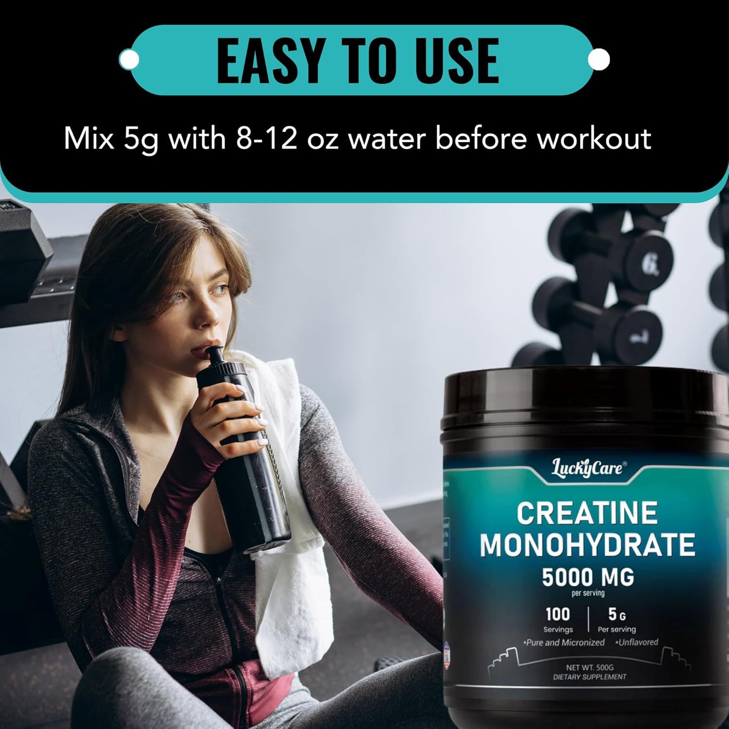 Pure Micronized Creatine Monohydrate Powder - 5000mg for Workout Support - Vegan & Gluten-Free - 100 Servings