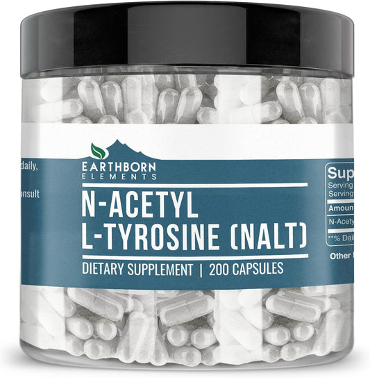 Pure N-Acetyl L-Tyrosine (NALT) 200 Capsules by Earthborn Elements - Additive-Free & Undiluted